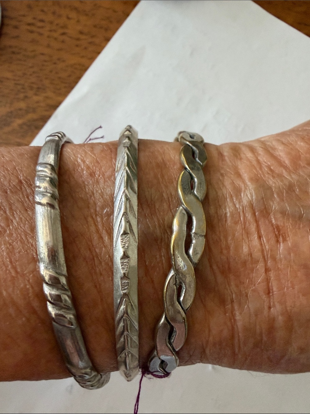 Sterling Silver Style Bangle Bracelet Set - Silver